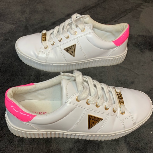 White and Pink GUESS Sneakers Size 8 in Womens - Picture 1 of 5